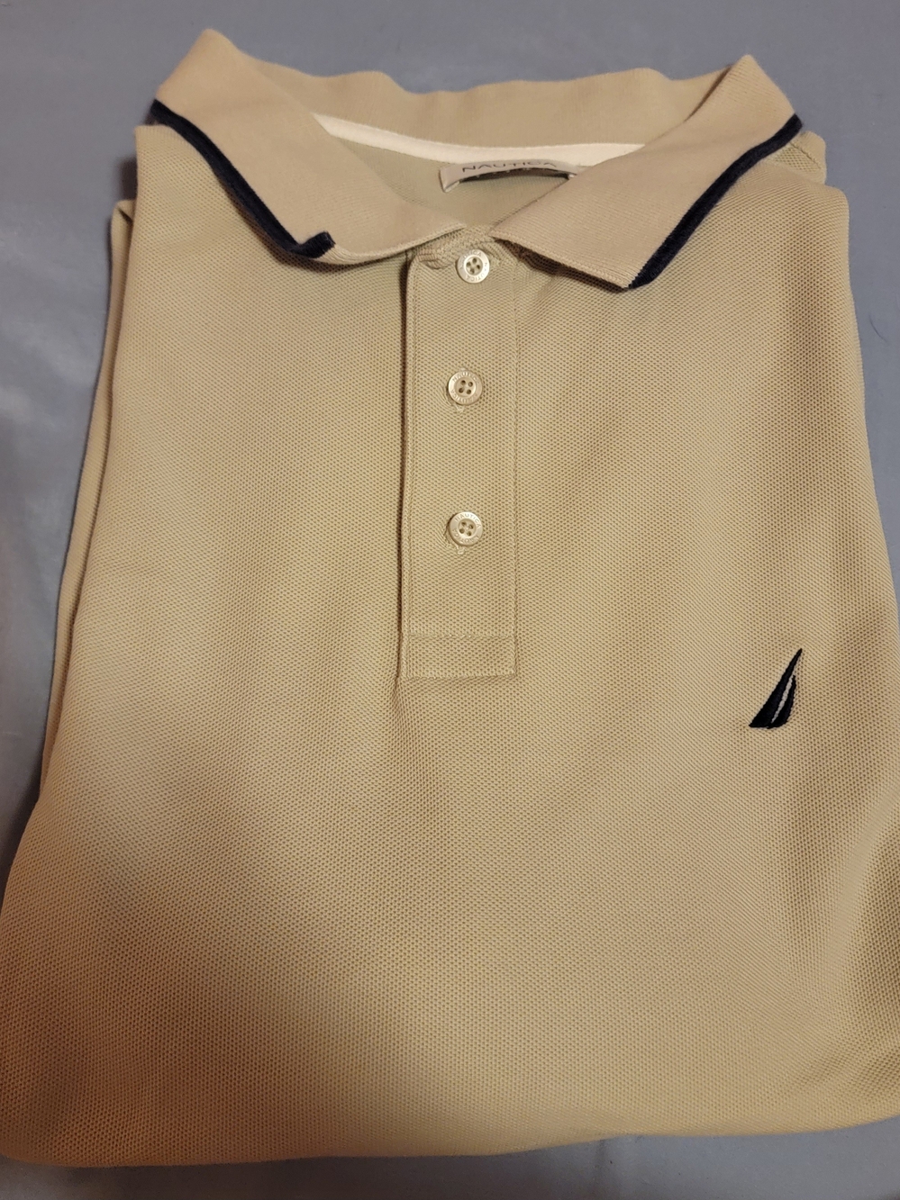 Nautica Beige Polo with Navy Trim